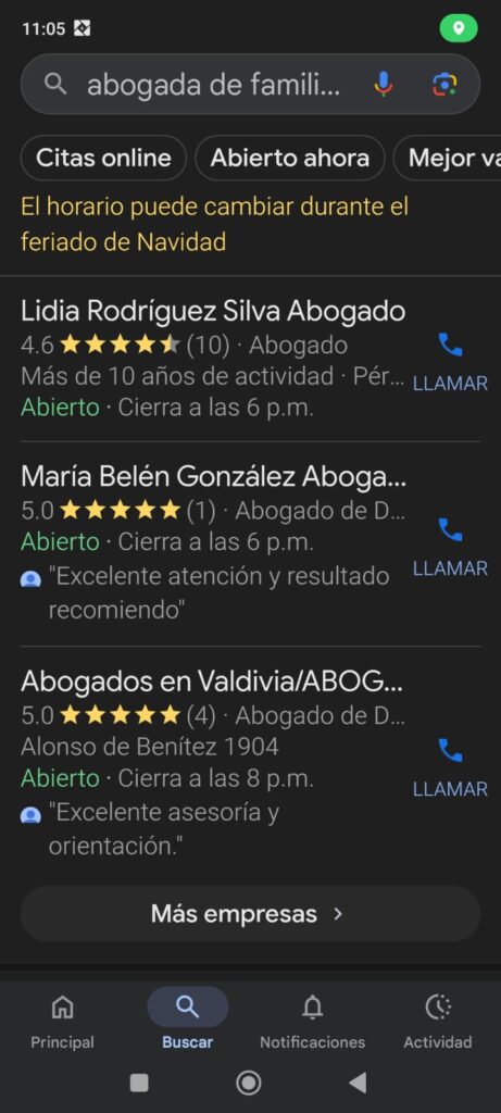Buscador de google entregando información gracias a Google Local Express